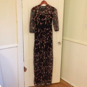 Olivaceous black floral dress